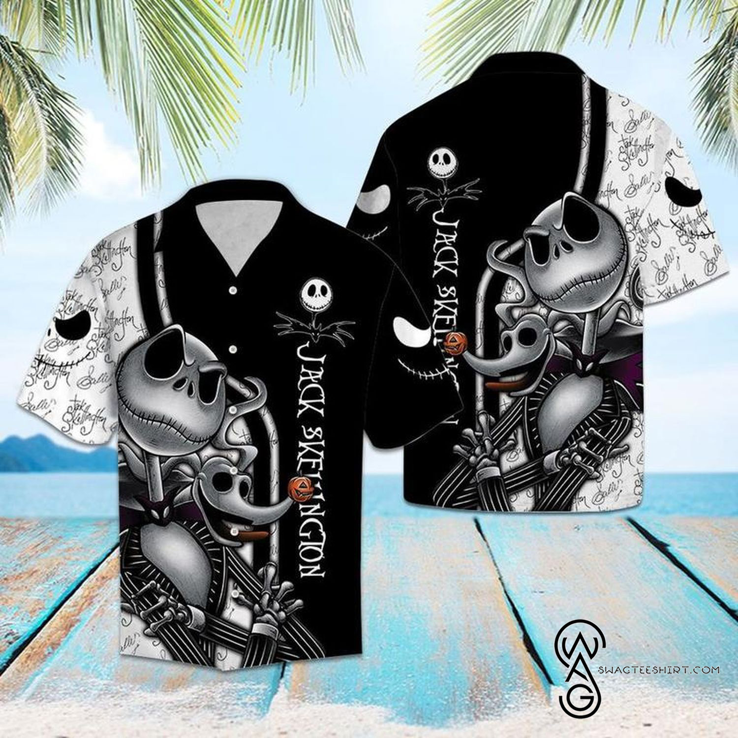 [Top Trending] Jack Skellington Crown Royal Wine Halloween Casual Beach Full Printing Hawaiian Shirt